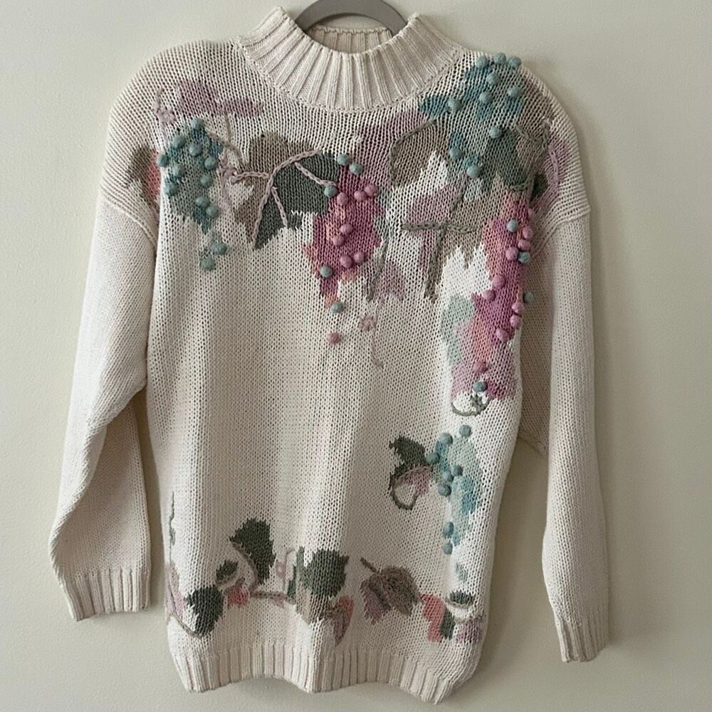 Vintage Margules Sz Medium Grapevine Slouchy Sweater 🍇 80s 90s Cottage Granny
